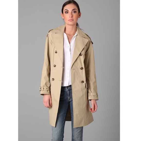 Vince Khaki Wax Belted Trench Coat S 